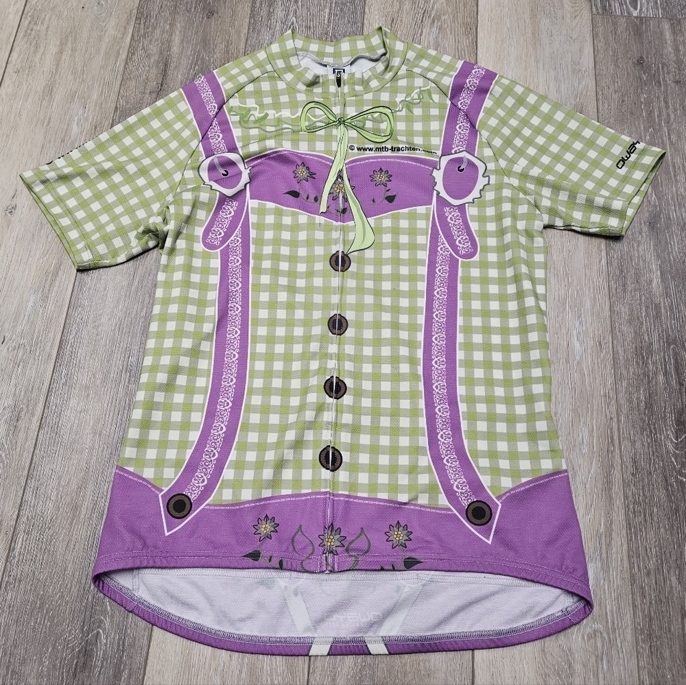 Owayo Lederhosen Cycling Jersey C3 Basic Custom Full Zip Pink Green Unisex Large